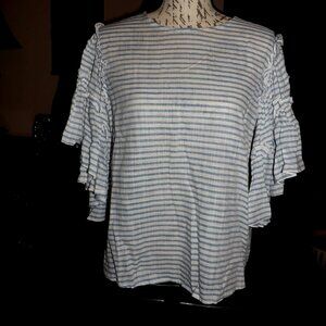 WHO WHAT WEAR boho ruffled striped top size medium
